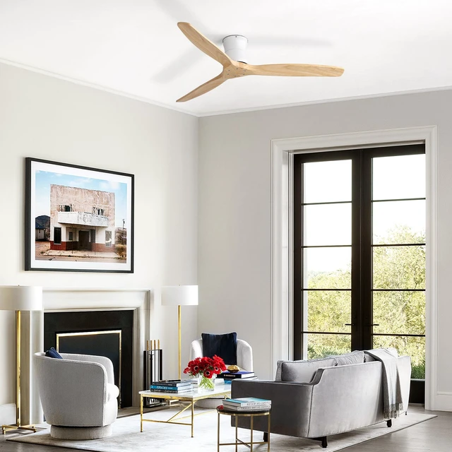 Alt view image 6 of 7 - Solid 52 Inch Ceiling Fan, Flush Mount Low Profile Blades with Remote Control Speeds Quite Motor for Indoor, White