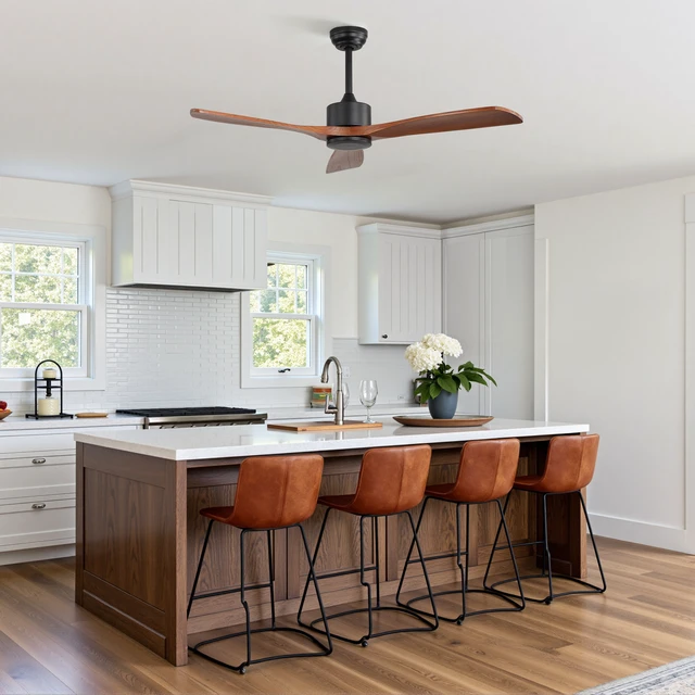 Alt view image 3 of 7 - 42 Inch Ceiling Fan Without, Motor Timer Function Remote Control Included, Black, Metal and Wood, Fans