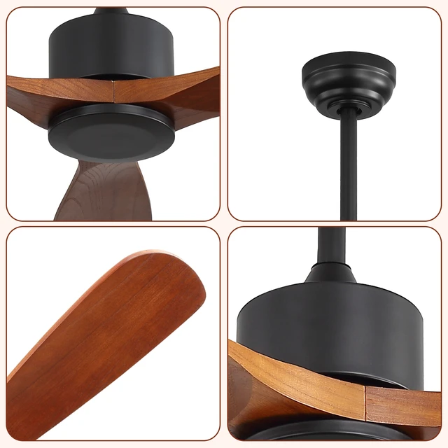 Alt view image 6 of 7 - 42 Inch Ceiling Fan Without, Motor Timer Function Remote Control Included, Black, Metal and Wood, Fans
