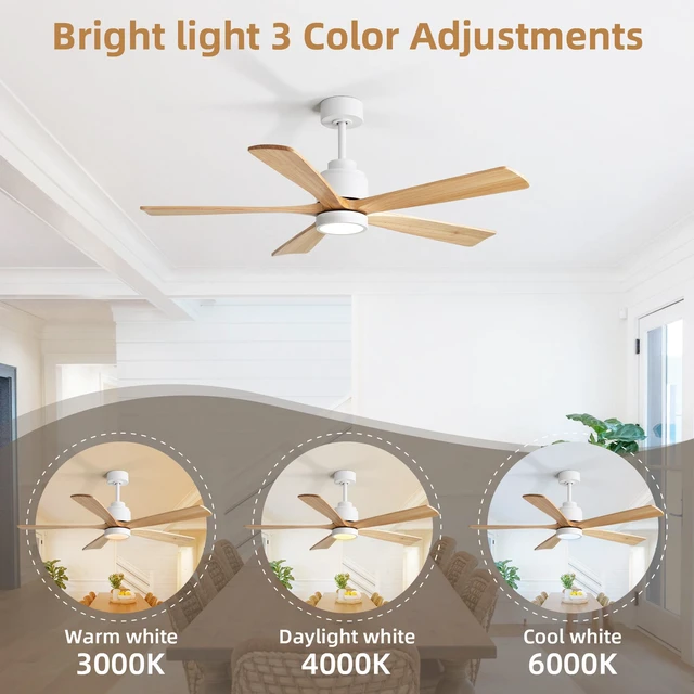 Alt view image 5 of 7 - 52 Inch Ceiling Fan with and Remote, Solid Blades Dimmable Color Temperature Memory Quiet Reversible Motor Speed Timer