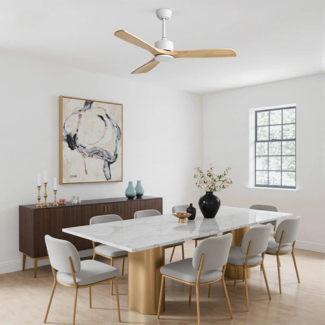 Alt view image 3 of 7 - 42 Inch Ceiling Fan, Downrods 12.5 cm 25 cm Reversible Motor Timer Function for and Living, White, Metal and Solid