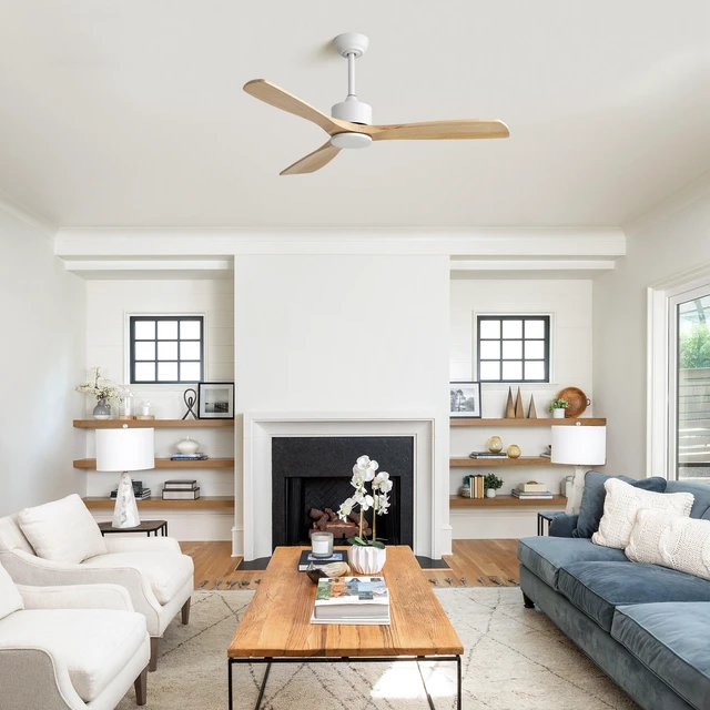 Alt view image 5 of 7 - 42 Inch Ceiling Fan, Downrods 12.5 cm 25 cm Reversible Motor Timer Function for and Living, White, Metal and Solid