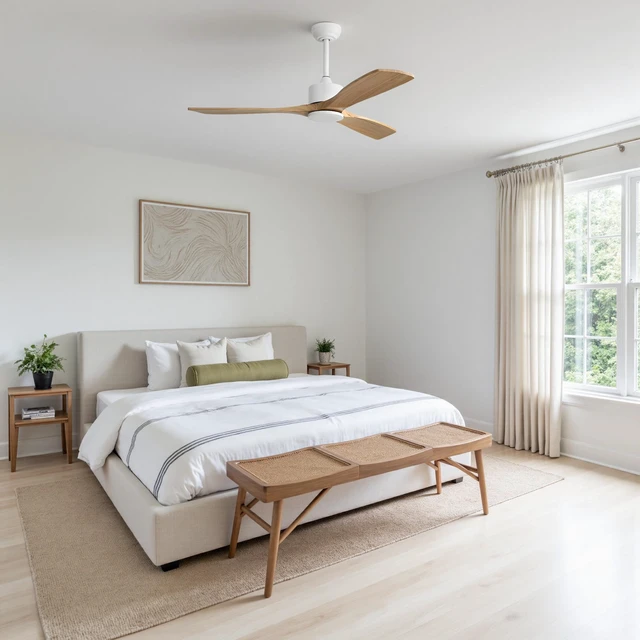 Alt view image 4 of 7 - 42 Inch Ceiling Fan, Downrods 12.5 cm 25 cm Reversible Motor Timer Function for and Living, White, Metal and Solid
