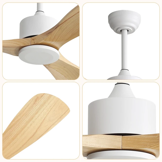 Alt view image 7 of 7 - 42 Inch Ceiling Fan, Downrods 12.5 cm 25 cm Reversible Motor Timer Function for and Living, White, Metal and Solid