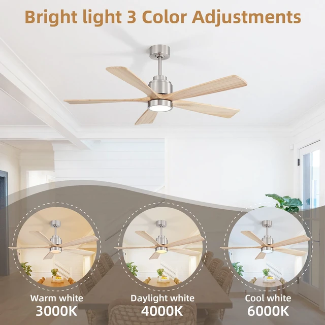 Alt view image 5 of 7 - 52 Inch Ceiling Fan with and Remote, Solid Blades Dimmable Color Temperature Memory Quiet Reversible Motor Speed Timer