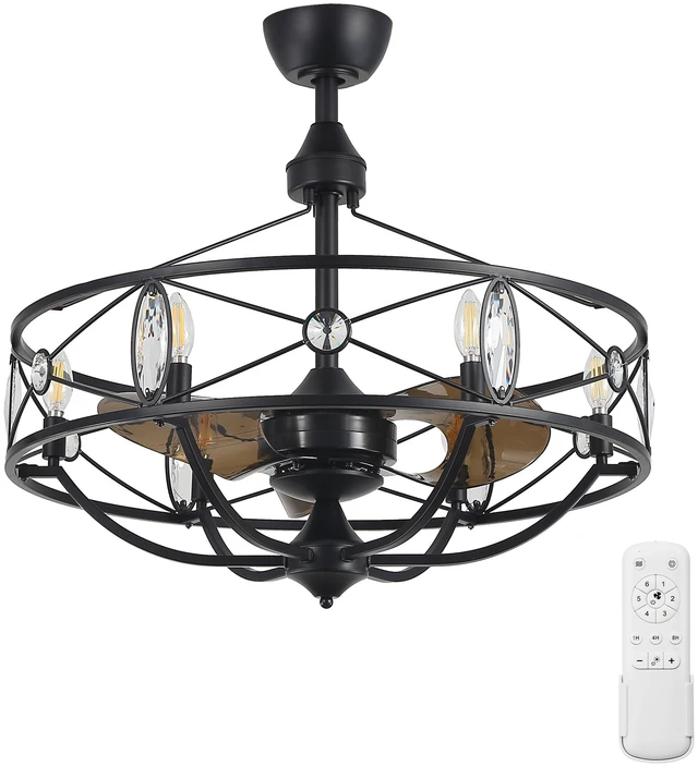 Main image of 28 Inch Ceiling Fan, Reversible Motor ABS Blades Remote Control Included for Living Kitchen Indoor Use, Black, ABS, Fans