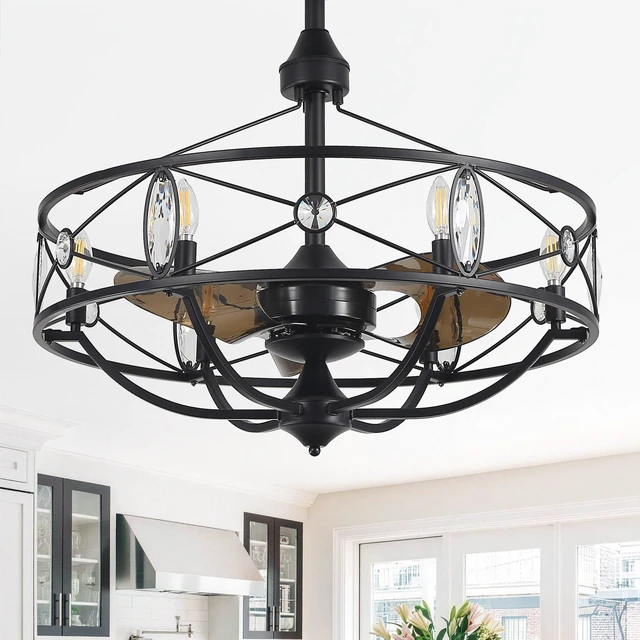 Alt view image 2 of 7 - 28 Inch Ceiling Fan, Reversible Motor ABS Blades Remote Control Included for Living Kitchen Indoor Use, Black, ABS, Fans