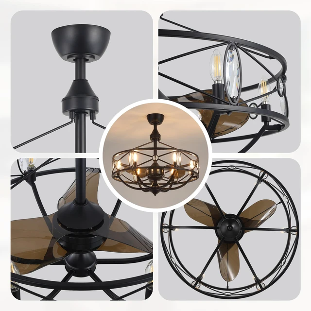 Alt view image 7 of 7 - 28 Inch Ceiling Fan, Reversible Motor ABS Blades Remote Control Included for Living Kitchen Indoor Use, Black, ABS, Fans