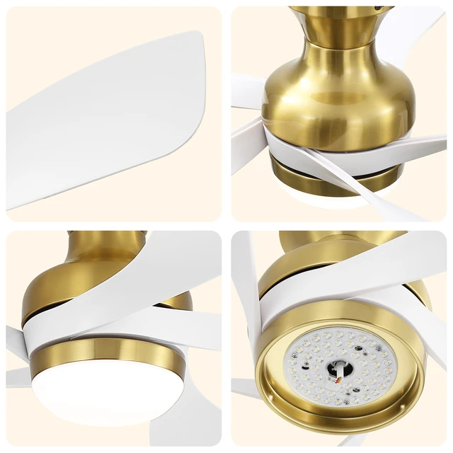 Alt view image 6 of 7 - 52 Inch Ceiling Fan, Color Temperatures Dimmable Memory Function Reversible Motor Timer Remote Control Included, Golden