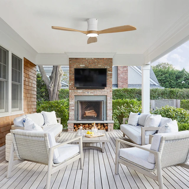 Alt view image 2 of 7 - 48 Inch Ceiling Fan, Dimmable Memory Function Reversible Motor Solid Blades for and Living, White, Solid Wood, Fans