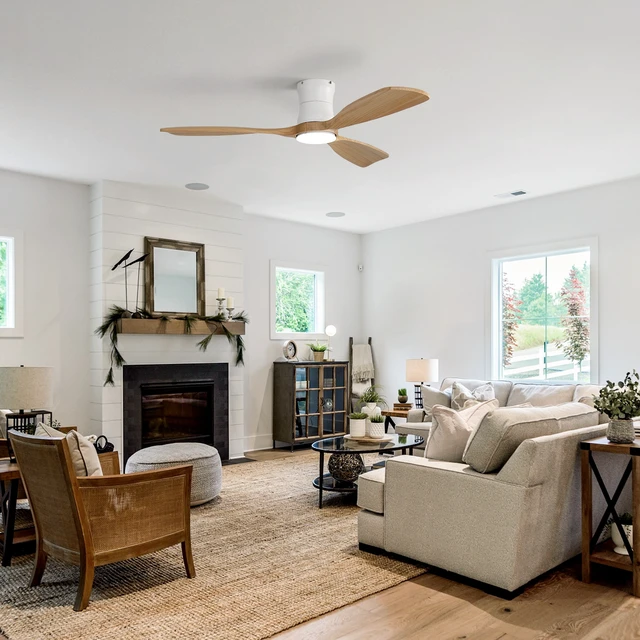 Alt view image 3 of 7 - 48 Inch Ceiling Fan, Dimmable Memory Function Reversible Motor Solid Blades for and Living, White, Solid Wood, Fans