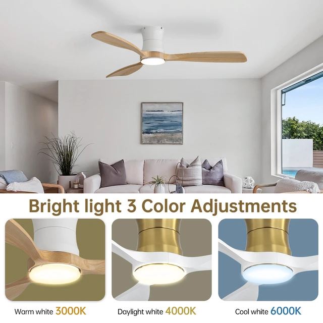Alt view image 5 of 7 - 48 Inch Ceiling Fan, Dimmable Memory Function Reversible Motor Solid Blades for and Living, White, Solid Wood, Fans