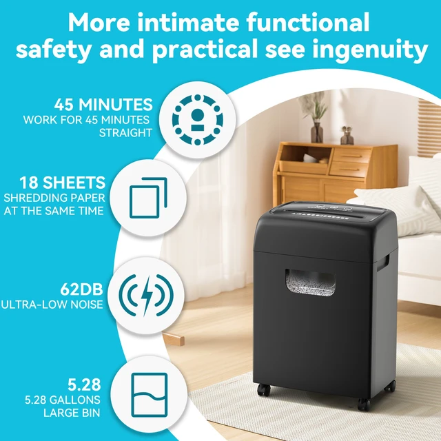 Alt view image 2 of 7 - Paper Shredder, Sheet High Security Level Heavy Duty Paper Card Shredder for 5.28 Gallons Pullout Waste Bin ETL, Black