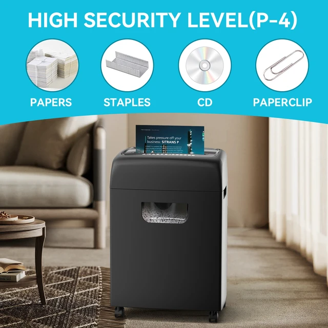 Alt view image 3 of 7 - Paper Shredder, Sheet High Security Level Heavy Duty Paper Card Shredder for 5.28 Gallons Pullout Waste Bin ETL, Black