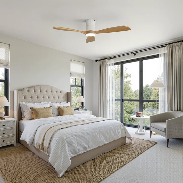 Alt view image 4 of 7 - 48 Inch Ceiling Fan, Dimmable Memory Function Reversible Motor Solid Blades for and Living, White, Solid Wood, Fans