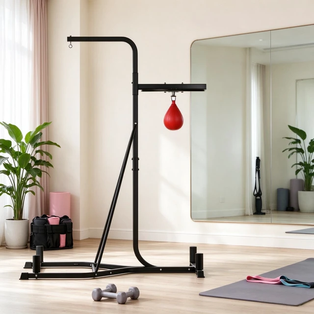 Alt view image 2 of 7 - Adjustable Punching Bag Stand, Weighted Base Heavy Bag Stand with Speed for Boxing Training, Black, MDF, PU and Steel