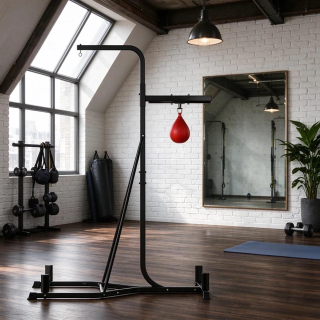 Main image of Adjustable Punching Bag Stand, Weighted Base Heavy Bag Stand with Speed for Boxing Training, Black, MDF, PU and Steel