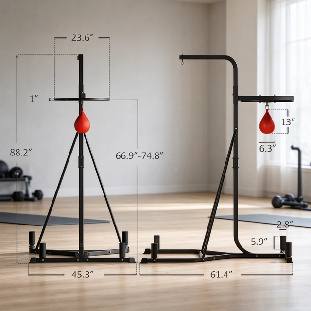 Alt view image 6 of 7 - Adjustable Punching Bag Stand, Weighted Base Heavy Bag Stand with Speed for Boxing Training, Black, MDF, PU and Steel
