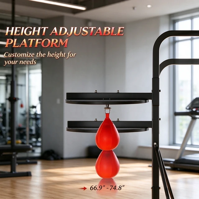 Alt view image 3 of 7 - Adjustable Punching Bag Stand, Weighted Base Heavy Bag Stand with Speed for Boxing Training, Black, MDF, PU and Steel