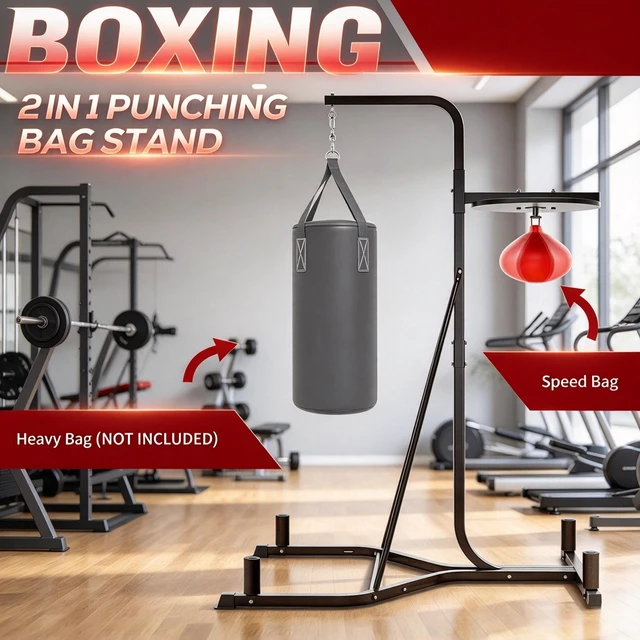 Alt view image 7 of 7 - Adjustable Punching Bag Stand, Weighted Base Heavy Bag Stand with Speed for Boxing Training, Black, MDF, PU and Steel