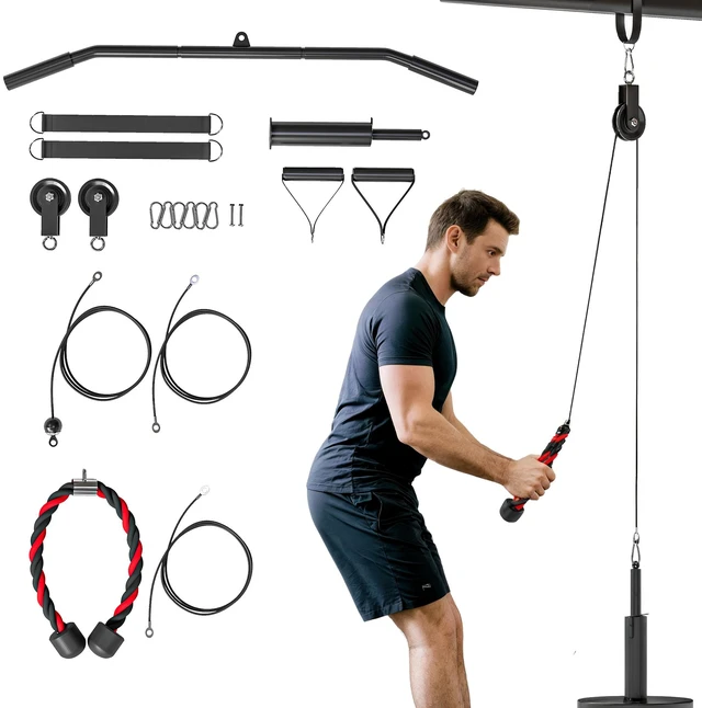 Main image of Weight Pulley System, Cable Pulley System with Universal Loading Pin for Lat Pull Down Biceps Curl Workout, Red, Steel
