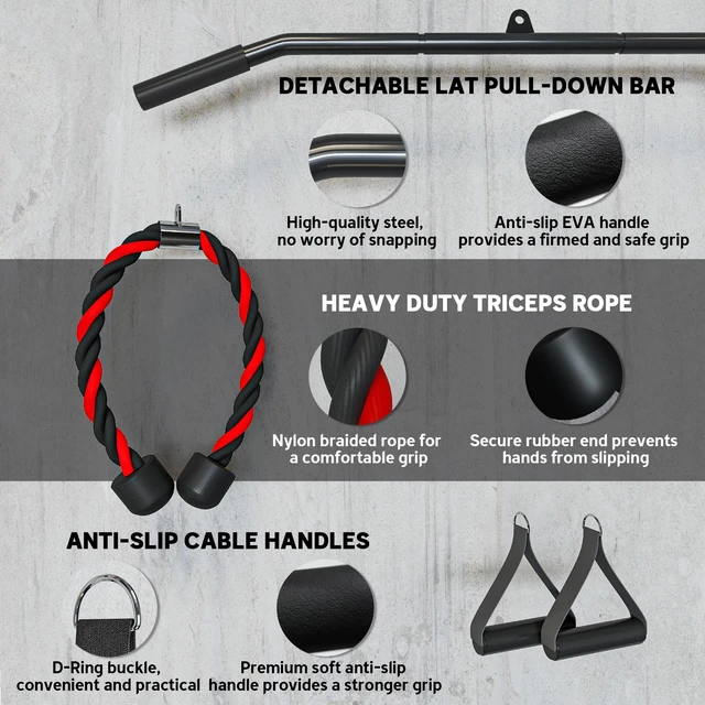 Alt view image 6 of 7 - Weight Pulley System, Cable Pulley System with Universal Loading Pin for Lat Pull Down Biceps Curl Workout, Red, Steel