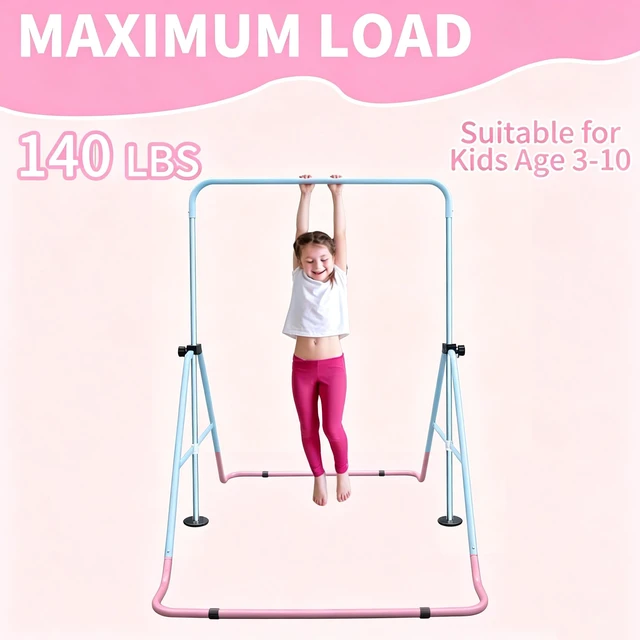 Alt view image 2 of 5 - Expandable Gymnastics Bar for Kids Height Adjustable Junior Training Bar, Folding Gymnastic Horizontal Bars Equipment