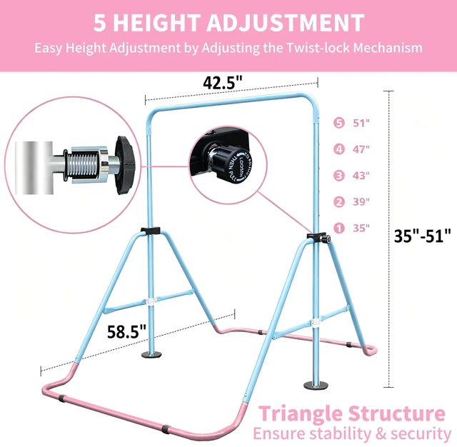 Alt view image 5 of 5 - Expandable Gymnastics Bar for Kids Height Adjustable Junior Training Bar, Folding Gymnastic Horizontal Bars Equipment