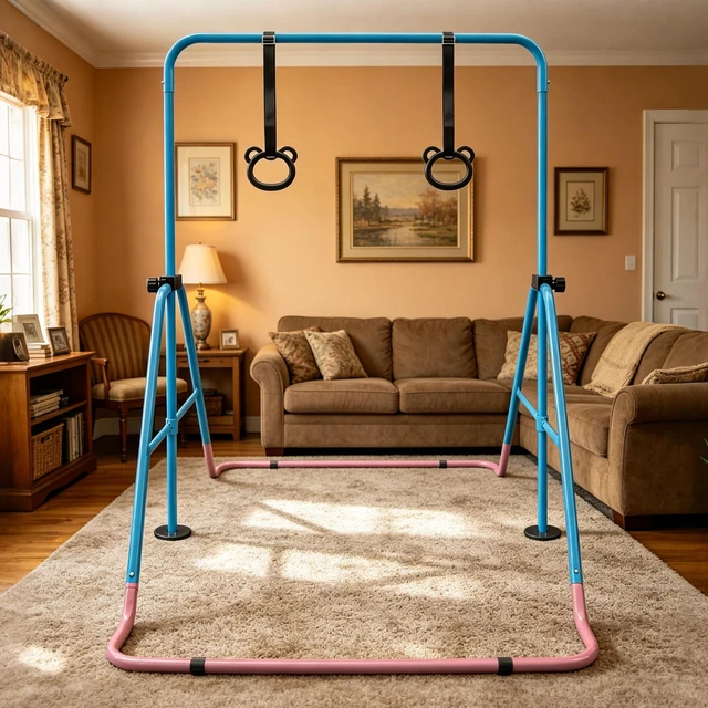Alt view image 3 of 5 - Expandable Gymnastics Bar for Kids Height Adjustable Junior Training Bar, Folding Gymnastic Horizontal Bars Equipment
