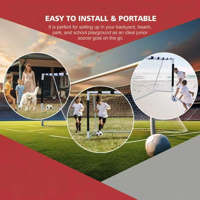 Alt view image 6 of 6 - 10 6.6 ft Large Soccer Goal Set Weatherproof Frame, Heavy Duty Soccer Nets Convenient Carry Bag Ground Stakes