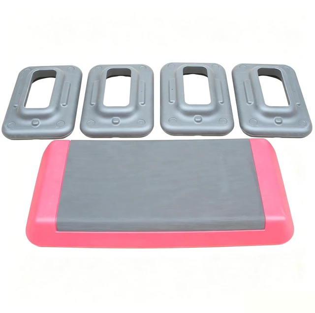 Alt view image 2 of 5 - Adjustable Workout Aerobic Stepper in Fitness and Exercise Step Platform Trainer with Risers, Pink Grey, Polyester