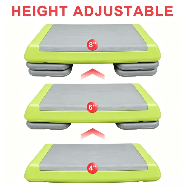 Alt view image 2 of 5 - Adjustable Workout Aerobic Stepper in Fitness and Exercise Step Platform Trainer with Risers, Grey Green, Polyester