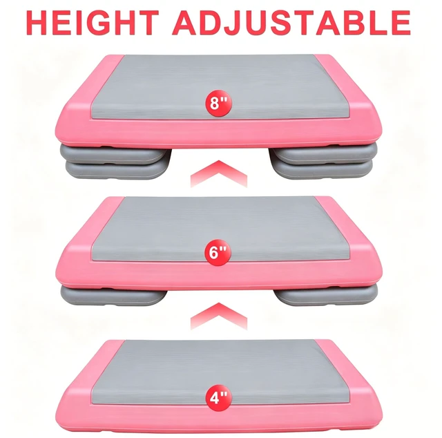 Alt view image 4 of 5 - Adjustable Workout Aerobic Stepper in Fitness and Exercise Step Platform Trainer with Risers, Pink Grey, Polyester