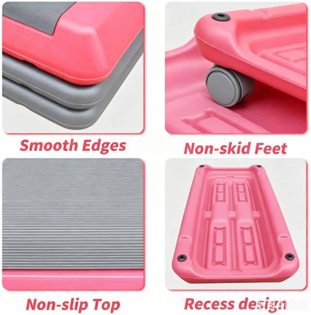 Alt view image 5 of 5 - Adjustable Workout Aerobic Stepper in Fitness and Exercise Step Platform Trainer with Risers, Pink Grey, Polyester