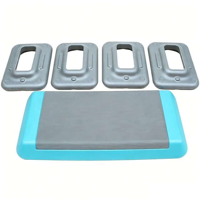 Alt view image 4 of 5 - Adjustable Workout Aerobic Stepper in Fitness and Exercise Step Platform Trainer with Risers, Grey-Blue, Polyester