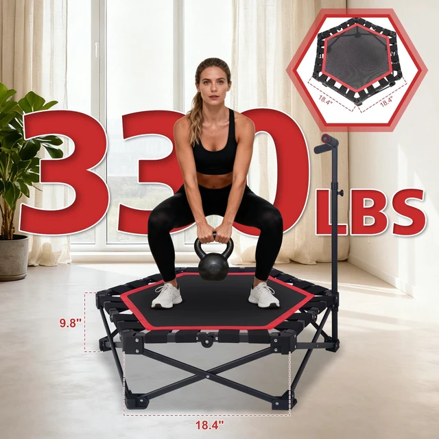 Alt view image 3 of 7 - 42 Inch Foldable Mini Trampoline, One Step Fold and Open Rebounder Trampoline for Adults 330 LBS Max Load 3 Level