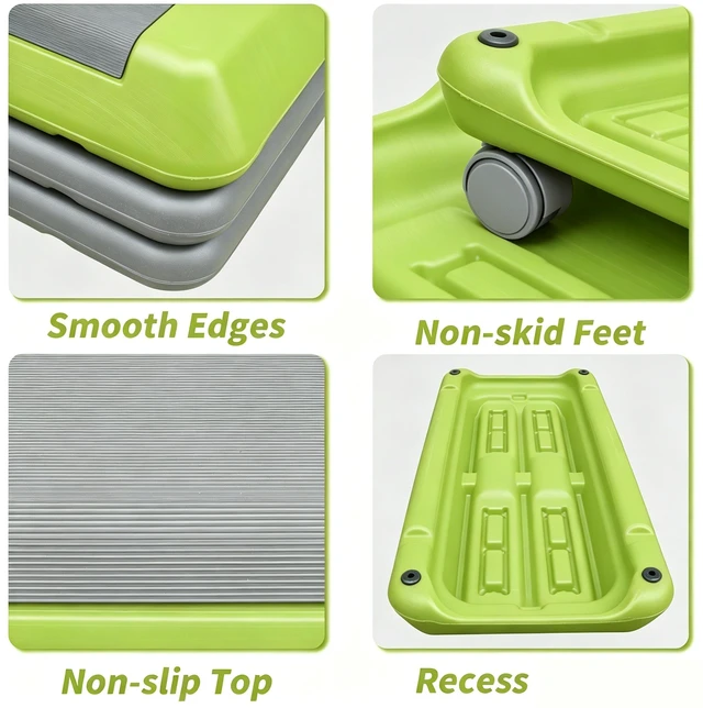 Alt view image 4 of 5 - Adjustable Workout Aerobic Stepper in Fitness and Exercise Step Platform Trainer with Risers, Grey Green, Polyester