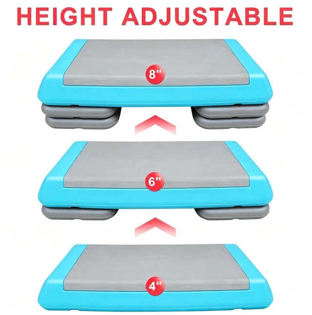 Alt view image 3 of 5 - Adjustable Workout Aerobic Stepper in Fitness and Exercise Step Platform Trainer with Risers, Grey-Blue, Polyester