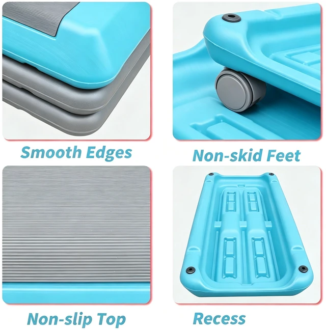 Alt view image 2 of 5 - Adjustable Workout Aerobic Stepper in Fitness and Exercise Step Platform Trainer with Risers, Grey-Blue, Polyester