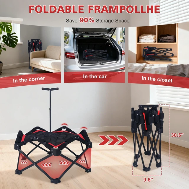 Alt view image 4 of 7 - 42 Inch Foldable Mini Trampoline, One Step Fold and Open Rebounder Trampoline for Adults 330 LBS Max Load 3 Level