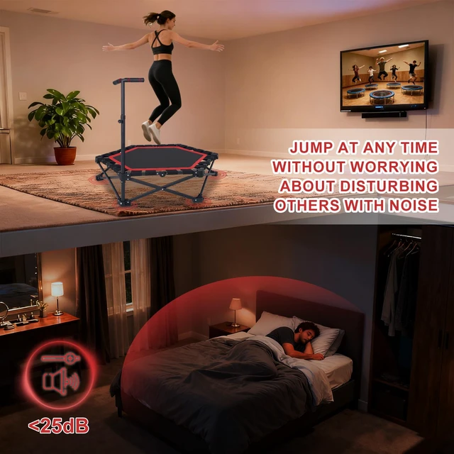 Alt view image 6 of 7 - 42 Inch Foldable Mini Trampoline, One Step Fold and Open Rebounder Trampoline for Adults 330 LBS Max Load 3 Level