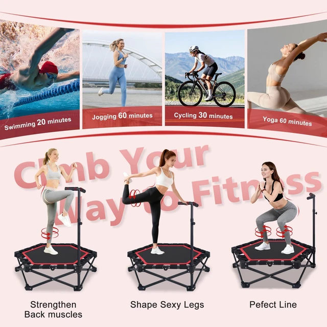 Alt view image 7 of 7 - 42 Inch Foldable Mini Trampoline, One Step Fold and Open Rebounder Trampoline for Adults 330 LBS Max Load 3 Level