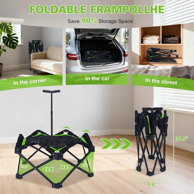 Alt view image 4 of 7 - 42 Inch Foldable Mini Trampoline, One Step Fold and Open Rebounder Trampoline for Adults 330 LBS Max Load 3 Level