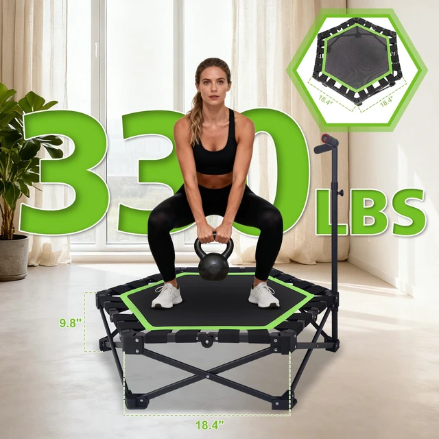 Alt view image 3 of 7 - 42 Inch Foldable Mini Trampoline, One Step Fold and Open Rebounder Trampoline for Adults 330 LBS Max Load 3 Level
