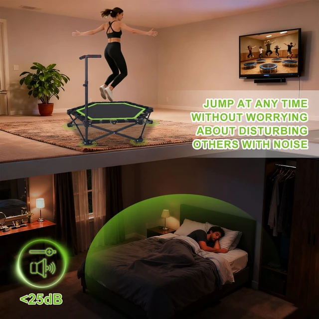 Alt view image 6 of 7 - 42 Inch Foldable Mini Trampoline, One Step Fold and Open Rebounder Trampoline for Adults 330 LBS Max Load 3 Level