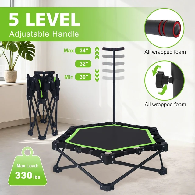Alt view image 2 of 7 - 42 Inch Foldable Mini Trampoline, One Step Fold and Open Rebounder Trampoline for Adults 330 LBS Max Load 3 Level