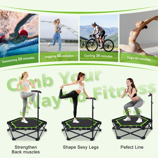 Alt view image 7 of 7 - 42 Inch Foldable Mini Trampoline, One Step Fold and Open Rebounder Trampoline for Adults 330 LBS Max Load 3 Level