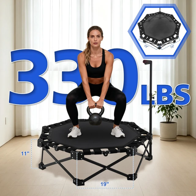 Alt view image 3 of 7 - 50 Inch Foldable Trampoline, One Step Fold and Open Rebounder Trampoline for Adults 330 LBS Max Load 3 Level Adjustable