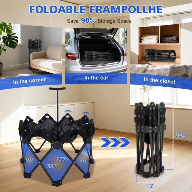 Alt view image 4 of 7 - 50 Inch Foldable Trampoline, One Step Fold and Open Rebounder Trampoline for Adults 330 LBS Max Load 3 Level Adjustable