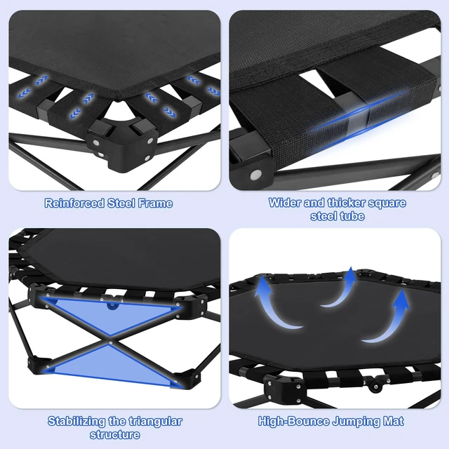Alt view image 5 of 7 - 50 Inch Foldable Trampoline, One Step Fold and Open Rebounder Trampoline for Adults 330 LBS Max Load 3 Level Adjustable